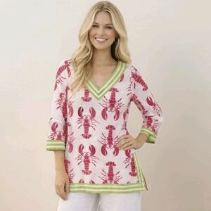 Gretchen Scott Lobster Tunic Top Cotton Resortwear Coastal Nautical Pink Sz S